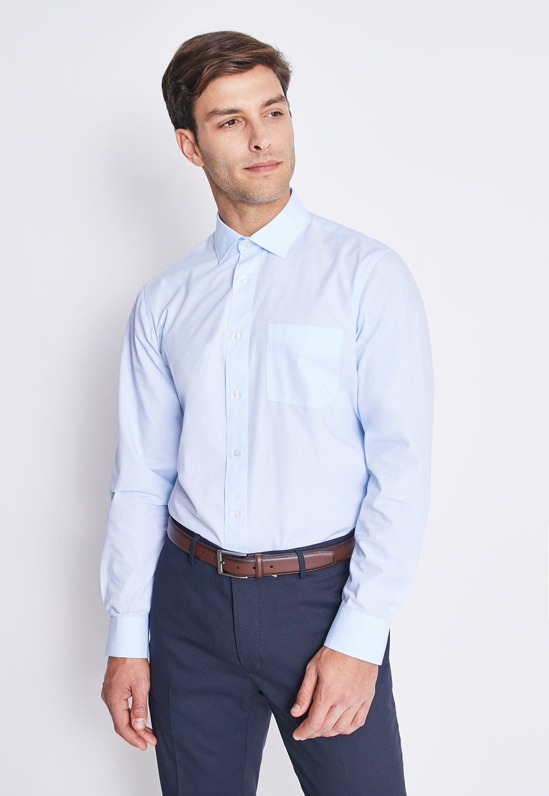 Camisa Formal Básica Lisa Regular Poplin Celeste