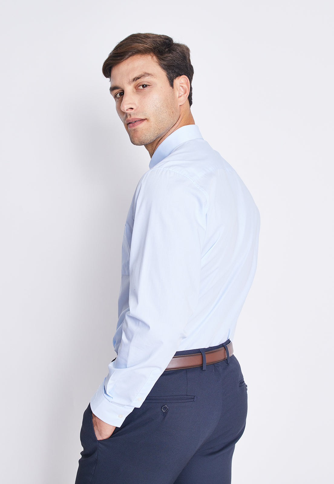 Camisa Formal Básica Lisa Regular Poplin Celeste