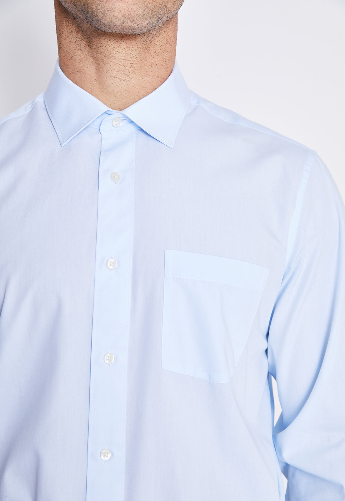 Camisa Formal Básica Lisa Regular Poplin Celeste