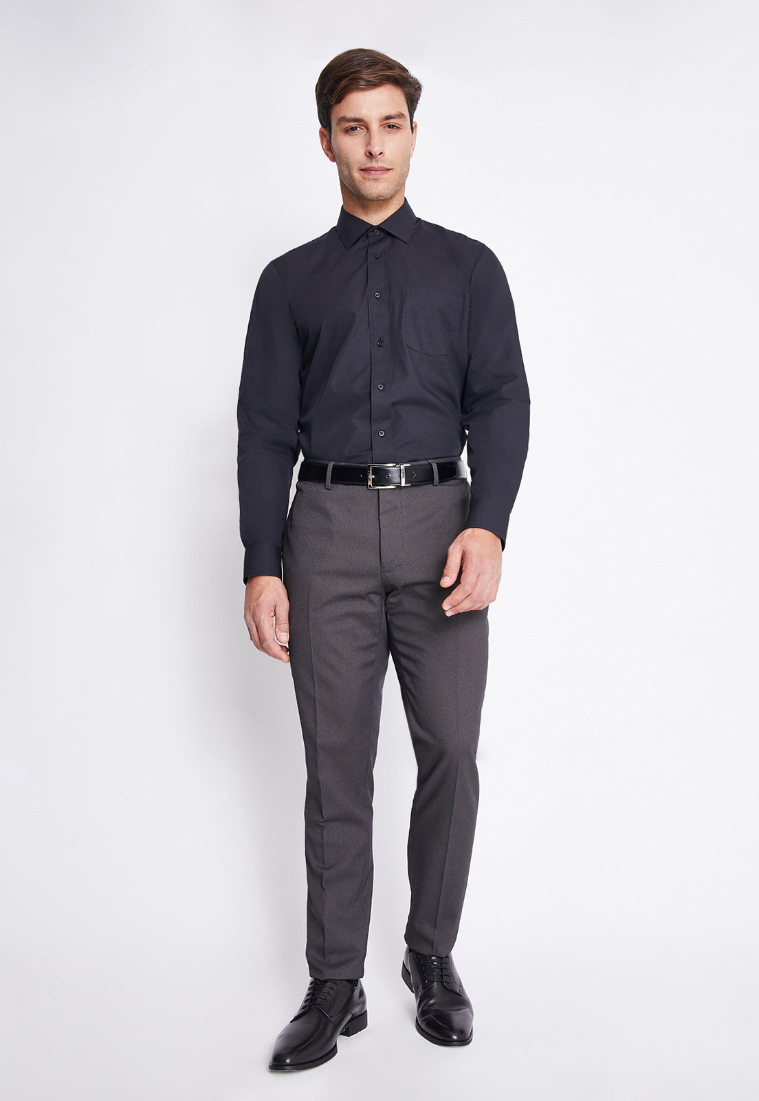 Camisa Formal Básica Lisa Regular Poplin Negro