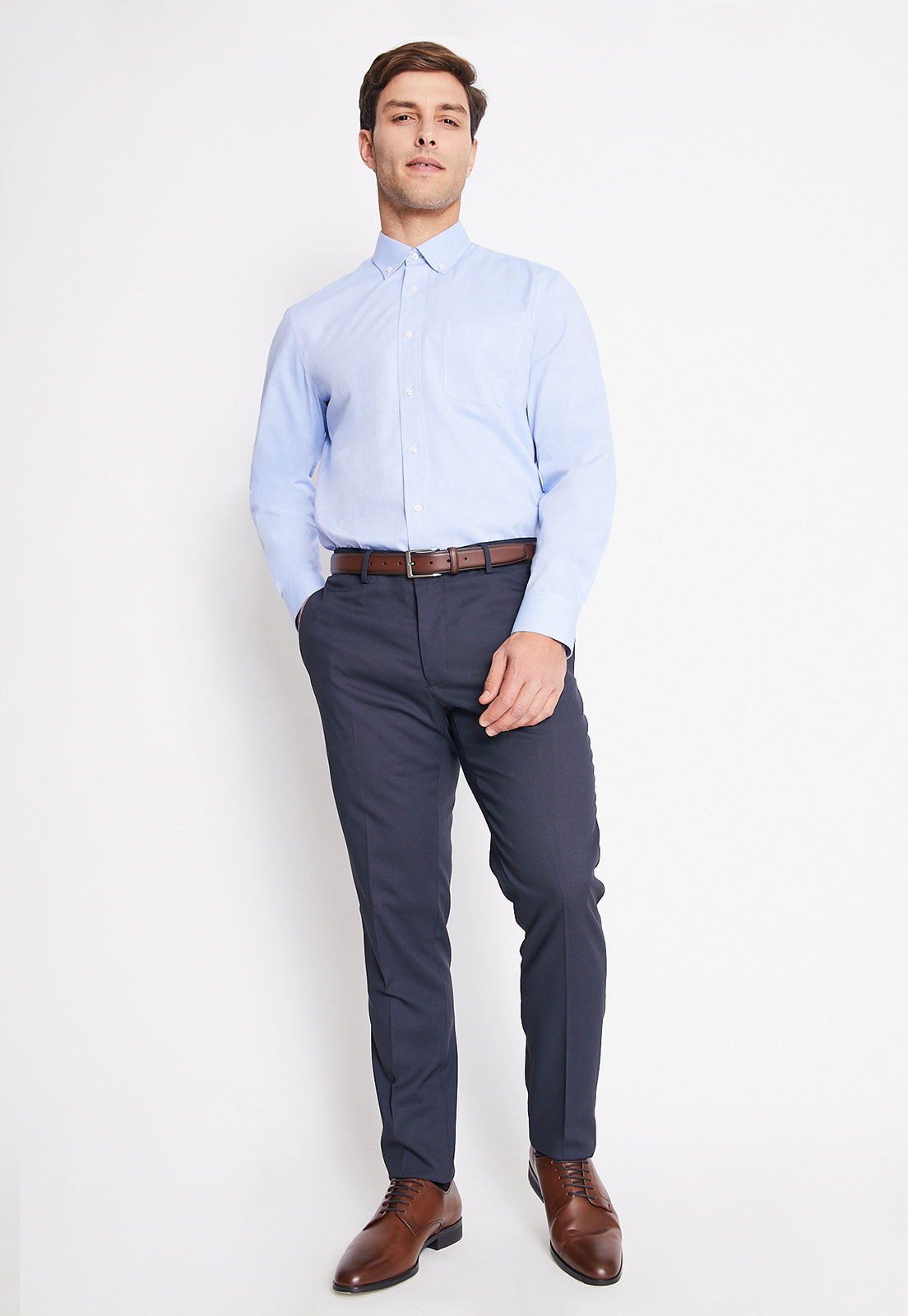 Camisa Formal Básica Oxford Regular Celeste