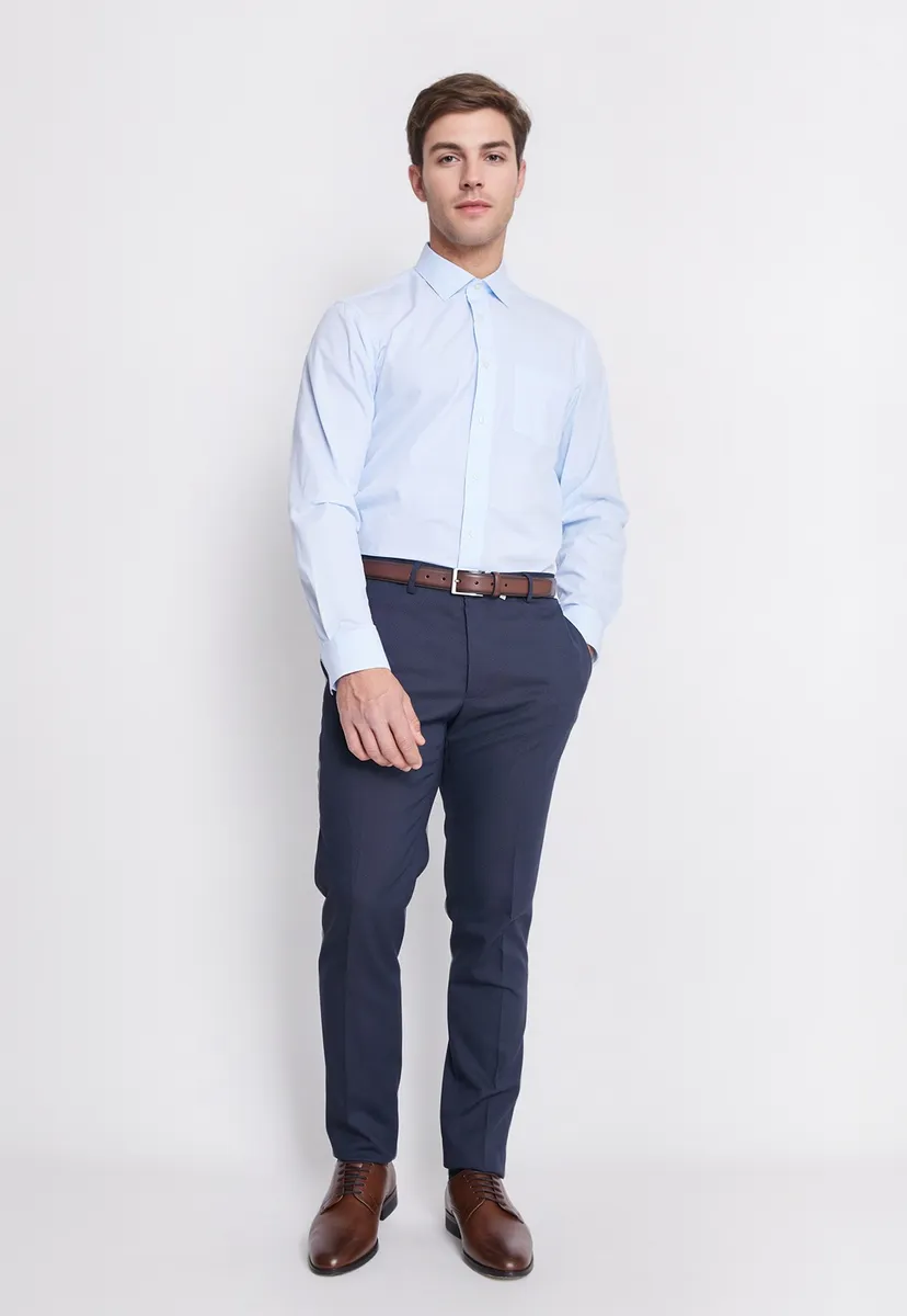 Camisa Formal Básica Lisa Regular Poplin Celeste