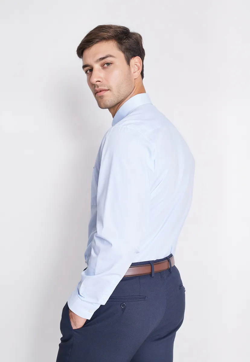 Camisa Formal Básica Lisa Regular Poplin Celeste