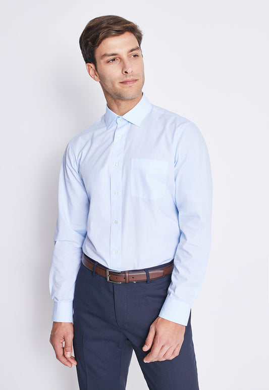 Camisa Formal Básica Lisa Regular Poplin Celeste