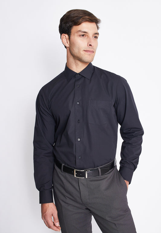 Camisa Formal Básica Lisa Regular Poplin Negro
