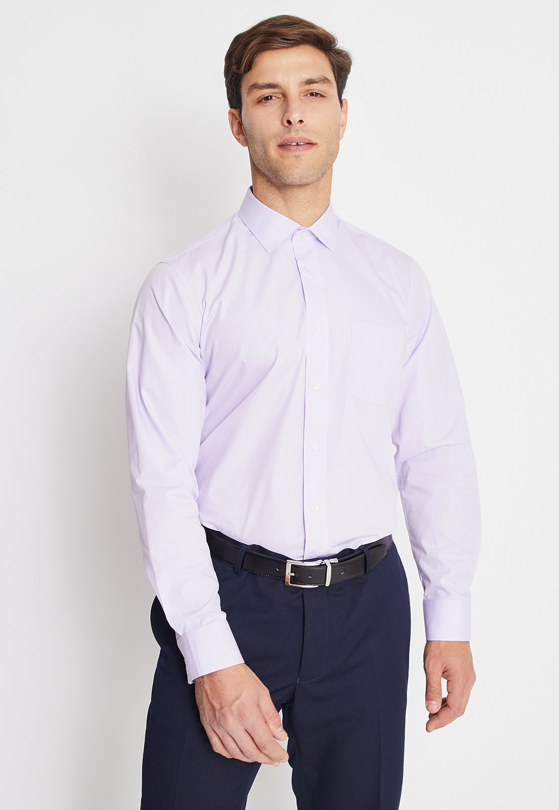 Camisa Formal Básica Lisa Regular Poplin Lila