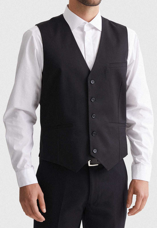 Gilet Formal Hombre Regular Twill Negro