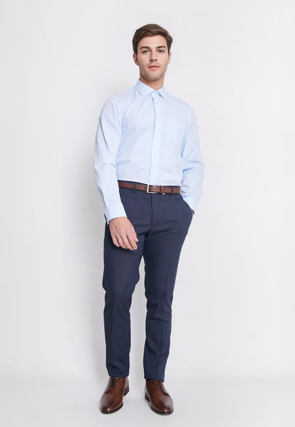 Camisa Formal Básica Lisa Regular Poplin Celeste