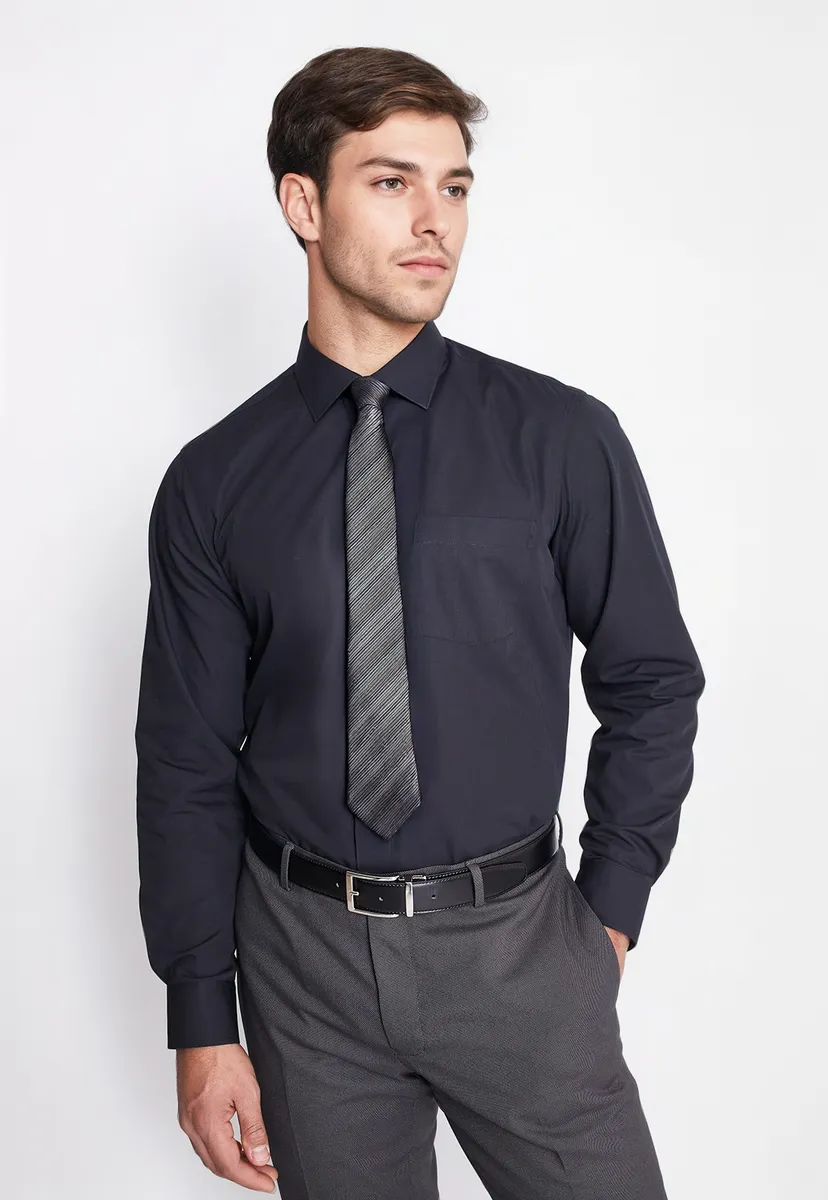 Camisa Formal Hombre Regular Poplin Negro