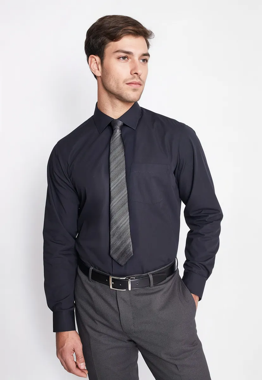 Camisa Formal Básica Lisa Regular Poplin Negro